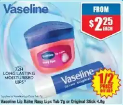 Chemist Warehouse Vaseline Lip Balm Rosy Lips Tub 7g or Original Stick 4.8g offer
