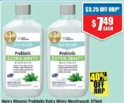 Chemist Warehouse Henry Blooms Probiotic Extra Minty Mouthwash offer