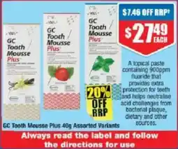 Chemist Warehouse GC Tooth Mousse Plus Assorted Variants offer