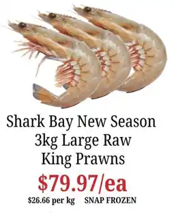 Farmer Jack's Shark Bay New Season 3kg Large Raw King Prawns offer