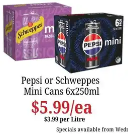 Farmer Jack's Pepsi or Schweppes Mini Cans offer