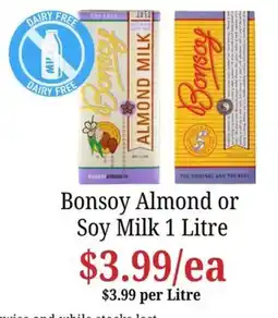Farmer Jack's Bonsoy Almond or Soy Milk offer