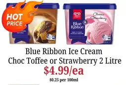 Farmer Jack's Blue Ribbon Ice Cream Choc Toffee or Strawberry offer