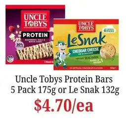 Farmer Jack's Uncle Tobys Protein Bars offer