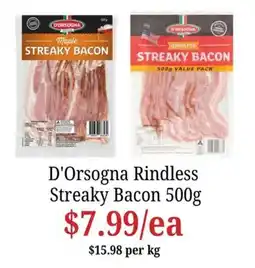 Farmer Jack's D'Orsogna Rindless Streaky Bacon offer