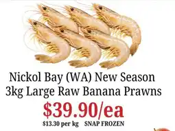 Farmer Jack's Nickol Bay (WA) New Season 3kg Large Raw Banana Prawns offer