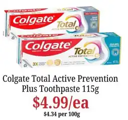 Farmer Jack's Colgate Total Active Prevention Plus Toothpaste offer