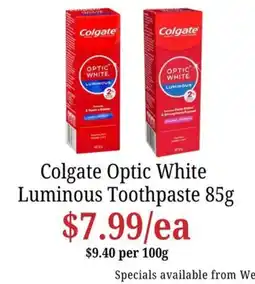 Farmer Jack's Colgate Optic White Luminous Toothpaste offer