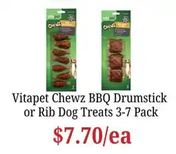 Farmer Jack's Vitapet Chewz BBQ Drumstick or Rib Dog Treats offer