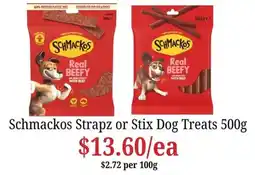 Farmer Jack's Schmackos Strapz or Stix Dog Treats offer