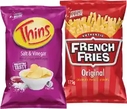 IGA Thins Chips or French Fries 175g Selected Varieties offer