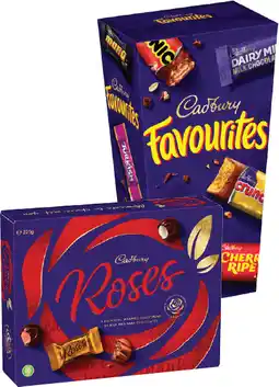 IGA Cadbury Favourites 264‑265g or Roses Chocolate Box 225g Selected Varieties offer
