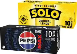 IGA Pepsi, Solo or Schweppes 10x375mL Selected Varieties offer