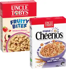 IGA Uncle Tobys Fruity Bites Wildberry Flavour 500g, Cheerios Original 320g or Weeties Cereal 510g offer