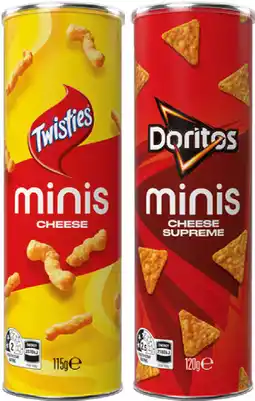 IGA Twisties Cheese 115g, Doritos Cheese Supreme 120g or Sunbite Grainwaves Sour Cream & Chives 150g offer