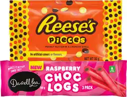 IGA Reese’s Pieces Chocolate 50g or Darrell Lea Choc Logs 3 Pack Selected Varieties offer