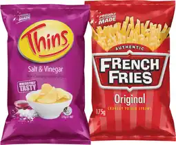 IGA Thins Chips 150-175g or French Fries 175g Selected Varieties offer