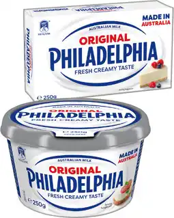 IGA Philadelphia Cream Cheese Spreadable Tub or Block 250g Selected Varieties offer