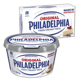 IGA Philadelphia Cream Cheese Spreadable Tub 215-250g or Block 250g Selected Varieties offer