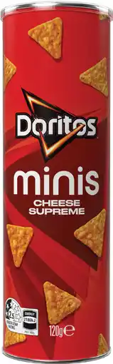 IGA Twisties Cheese 115g or Doritos Cheese Supreme 120g Minis Canister Selected Varieties offer
