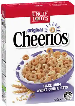 IGA Uncle Tobys Cheerios Original 320g, Wildberry Flavour Fruity Bites 500g or Vita Weeties 510g offer