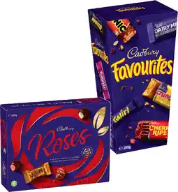 IGA Cadbury Favourites 264‑265g or Roses Chocolate Box 225g Selected Varieties offer