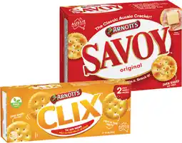 IGA Arnott’s Savoy 225g or Clix 250g Selected Varieties offer