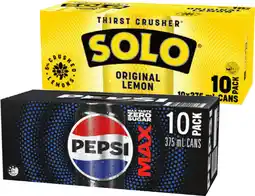 IGA Pepsi or Solo 10x375mL Selected Varieties offer