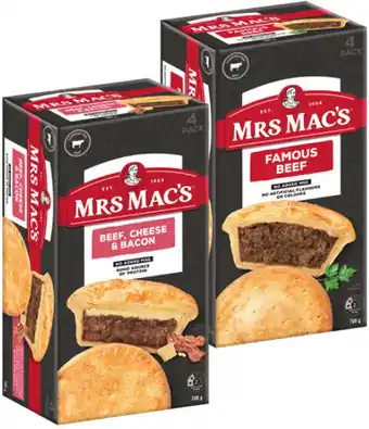Mrs Mac’s Pies or Giant Sausage Rolls 4 Pack Selected Varieties