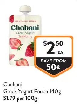 Foodworks Chobani Greek Yogurt Pouch offer