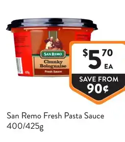 Foodworks San Remo Fresh Pasta Sauce offer