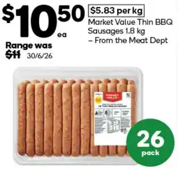 Woolworths Market Value Thin BBQ Sausages offer