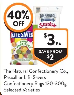 Foodworks The Natural Confectionery Co., Pascall or Life Savers Confectionery Bags offer