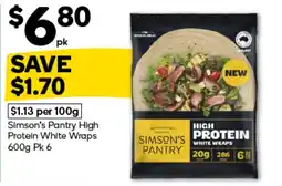 Woolworths Simson's Pantry High Protein White Wraps offer