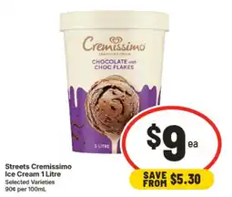 IGA Streets Cremissimo Ice Cream offer