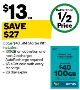 Woolworths Optus $40 SIM Starter Kit offer