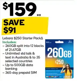 Woolworths Lebara $250 Starter Pack offer