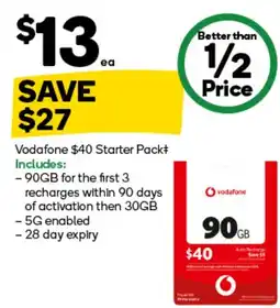 Woolworths Vodafone $40 Starter Pack offer