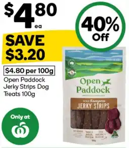Woolworths Open Paddock Jerky Strips Dog Treats offer