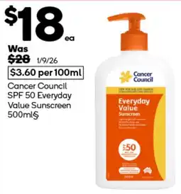 Woolworths Cancer Council Everyday Value Sunscreen offer