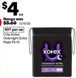 Woolworths U by Kotex Overnight Extra Pads offer