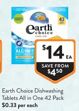 Foodworks Earth Choice Dishwashing Tablets All in One offer
