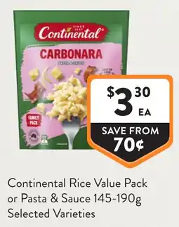 Foodworks Continental Rice Value Pack or Pasta & Sauce offer
