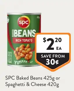 Foodworks SPC Baked Beans or Spaghetti & Cheese offer