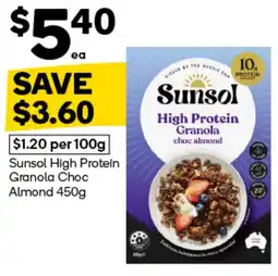 Woolworths Sunsol High Protein Granola Choc Almond offer
