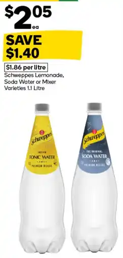 Woolworths Schweppes Lemonade, Soda Water or Mixer Varieties offer