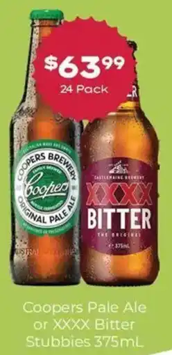 Thirsty Camel Coopers Pale Ale or XXXX Bitter Stubbies offer