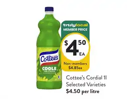 Foodworks Cottee's Cordial 1L offer