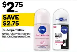 Woolworths Nivea 72h Antiperspirant Roll On Deodorant offer