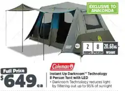 Anaconda Coleman Instant Up Darkroom Technology 8 Person Tent with LED offer